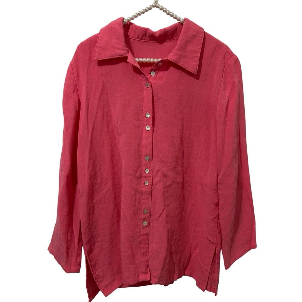 Fridaze 100% Linen Pink Redefined Button Down Shirt Long Sleeve Medium Lagenlook